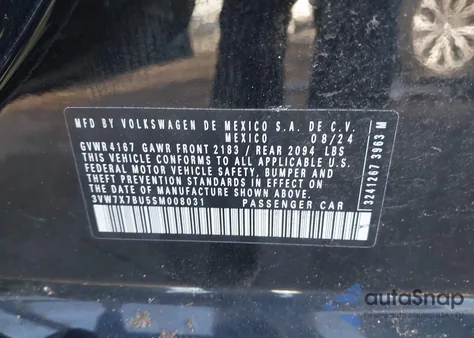 2025 Volkswagen Jetta 1.5T Se из США, поврежденный, VIN 3VW7X7BU5SM008031